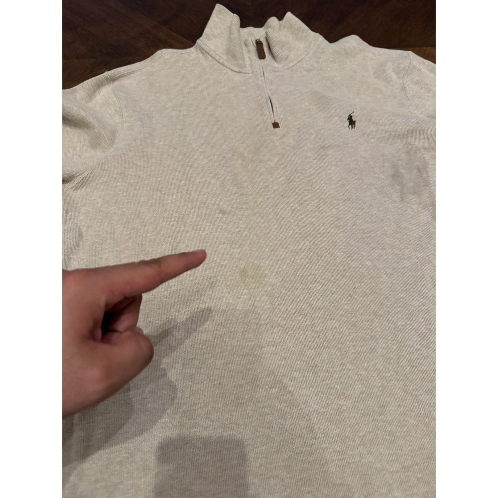 Polo Ralph Lauren Mens XL Quarter Zip Pullover Sweater Beige Heather Pony Logo - Picture 8 of 9